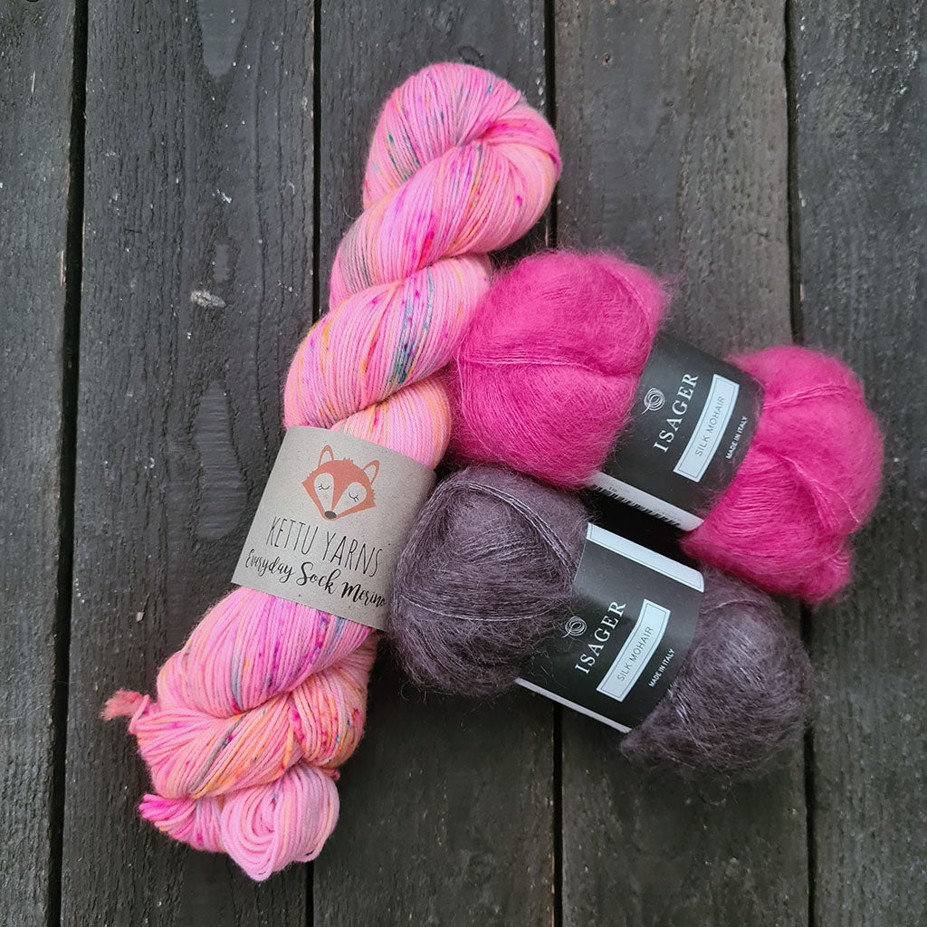 Kettu Yarns + Isager lankasetti - Preppy Pink - 150 g