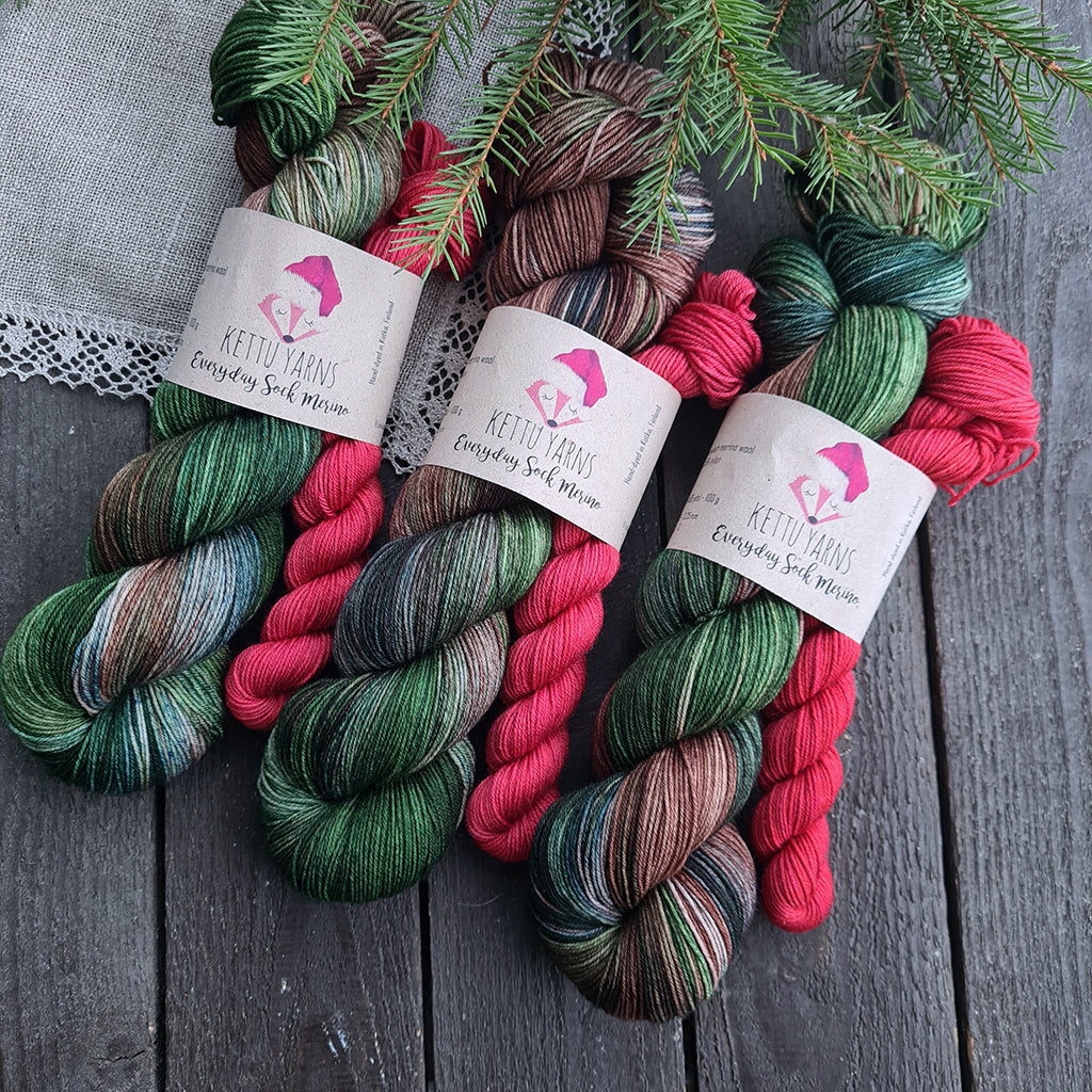 Kettu Yarns - Everyday Sock Merino setti - Woodland Christmas - 120 g