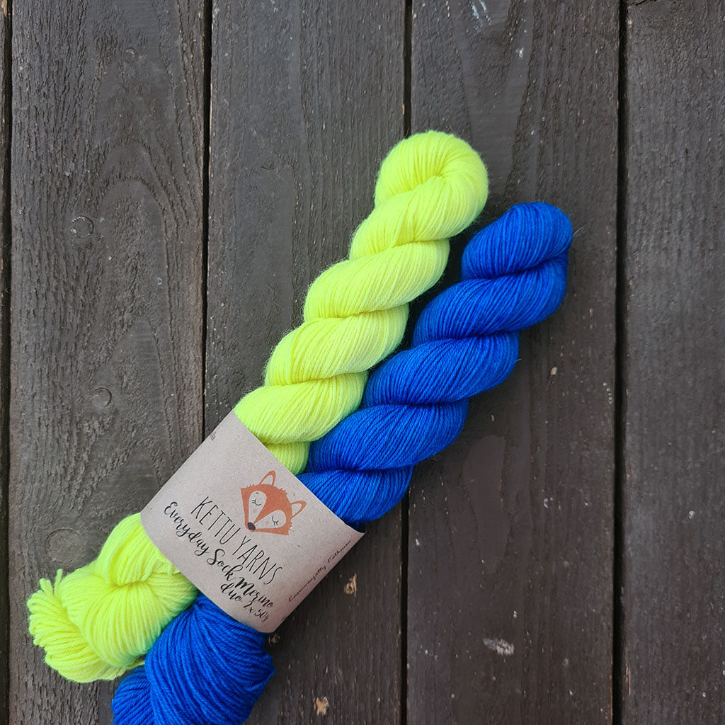 Kettu Yarns – Everyday Sock Merino Duo - Highlighter & I've Got the Blues – 100 g